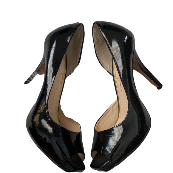 Black Jessica Simpson Peep Toe Patent Leather Heel - Picture 3 of 8
